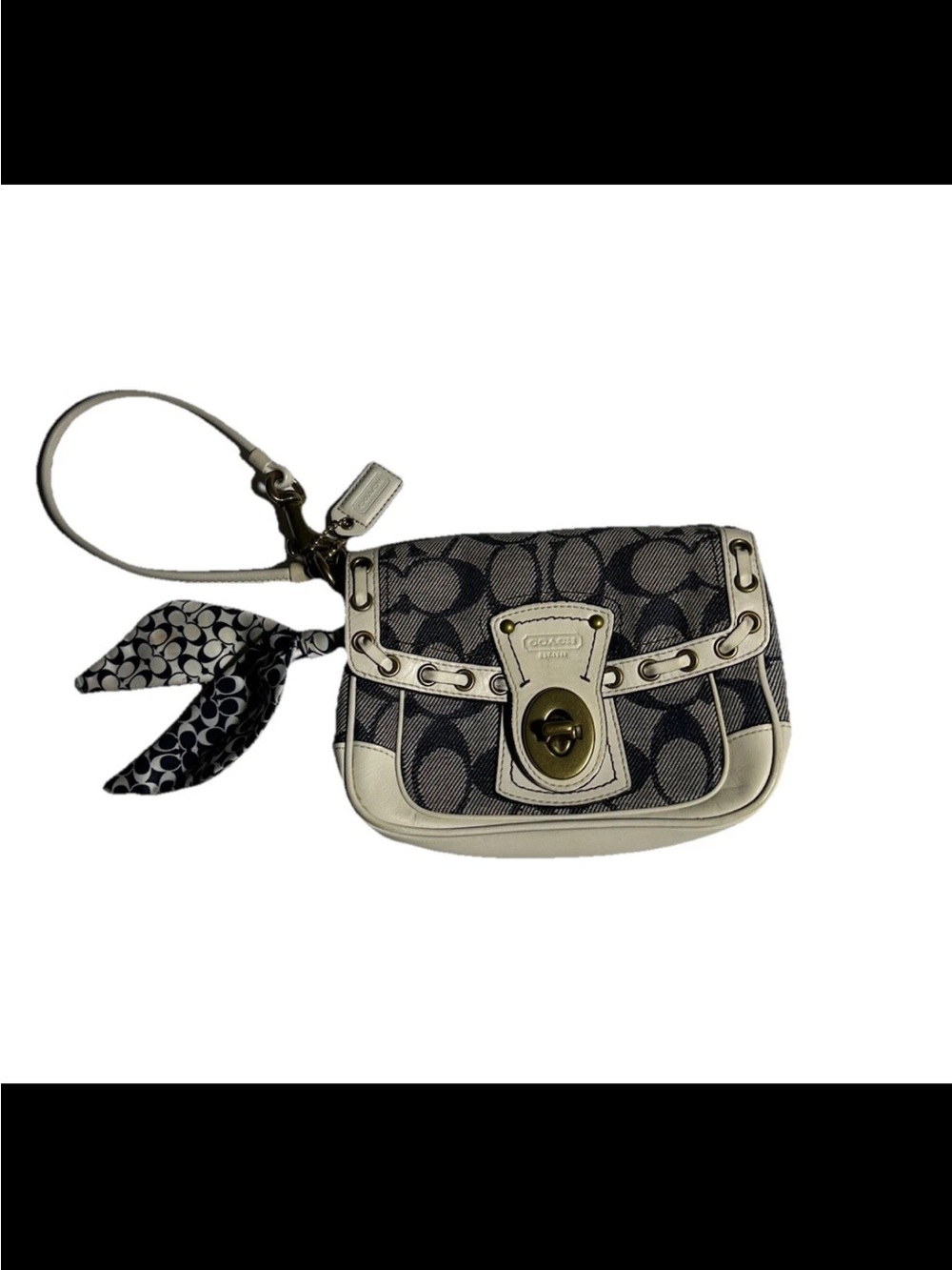 Coach Legacy Demi Bag, Signature Denim, White Laced Leather/Trim, Scarf Accent